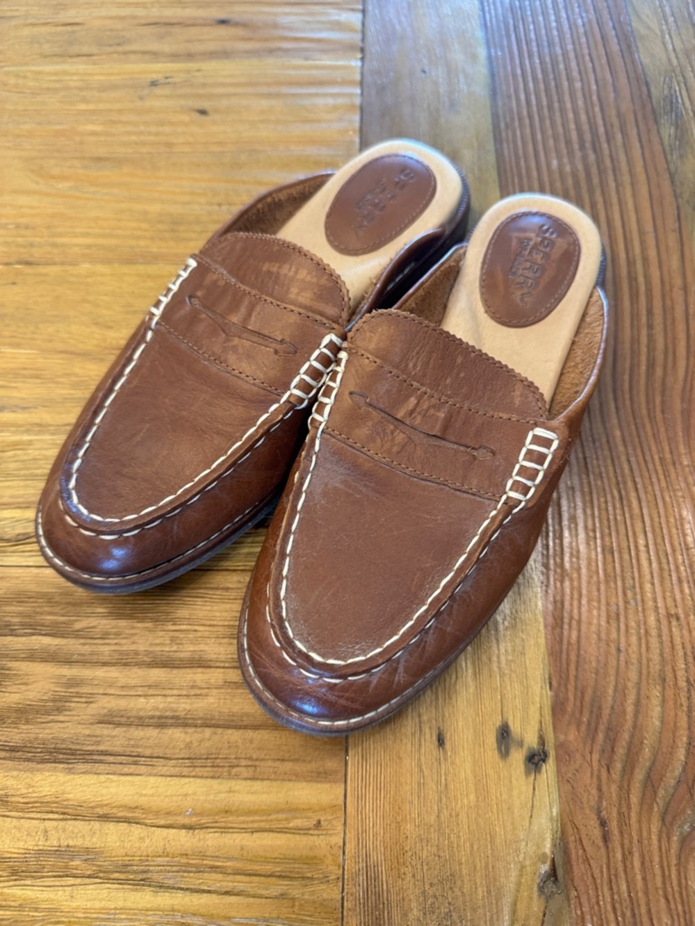 Sperry Brown Leather Penny Loafer Mules